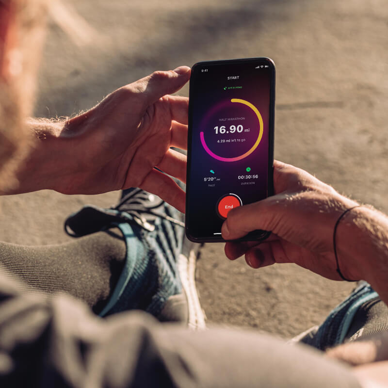 runner on phone tracking virtual event on experience app