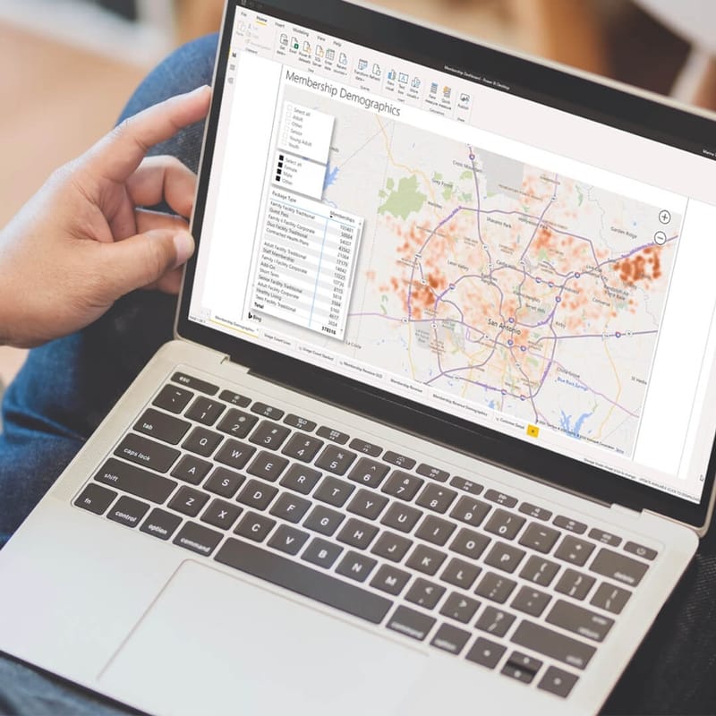 Person on computer using ACTIVE Hub to display data on map