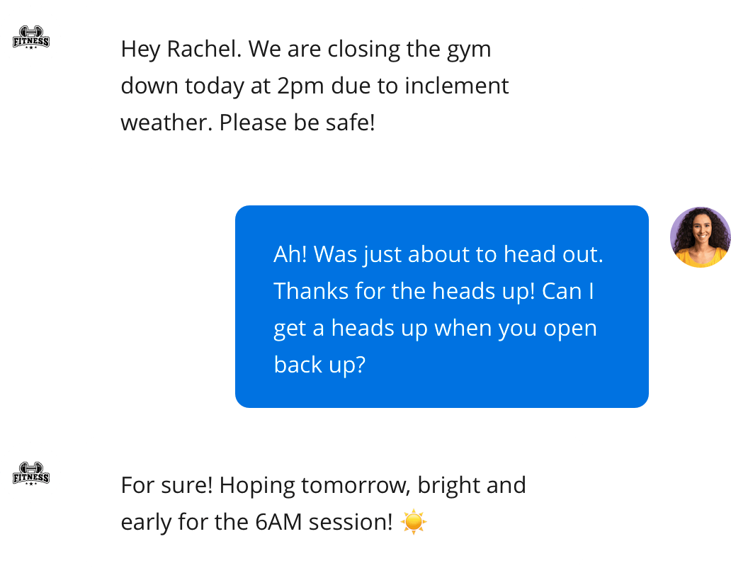 notification alerts via activenet to member announcing closures
